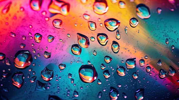 Photo of water droplets with a colorful background generated by AI