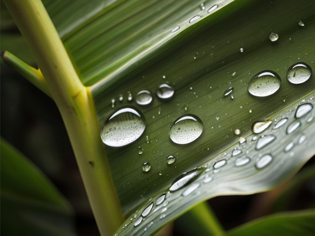 Photo water drops on a banana leaf