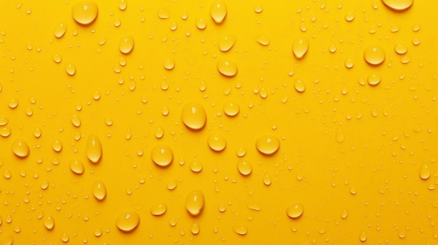 Photo of water drops on yellow background or yellow surface