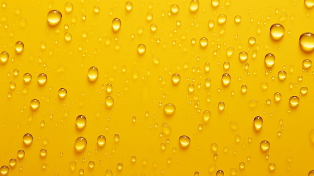 Photo of water drops on yellow background or yellow surface