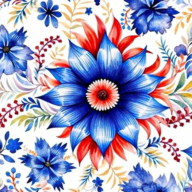 사진 수채화 독립 기념일 꽃 패턴