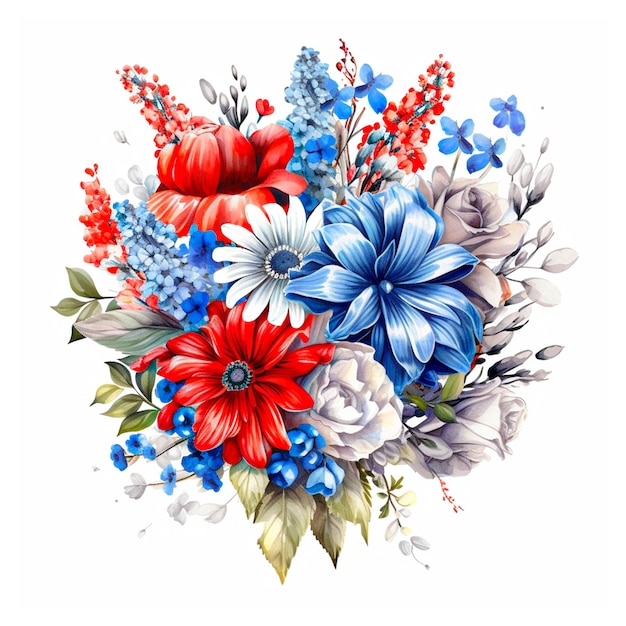 photo a watercolor Independence day floral on white background
