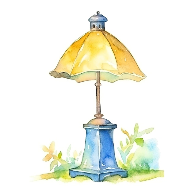 꽃과 램프의 사진 수채화 그림