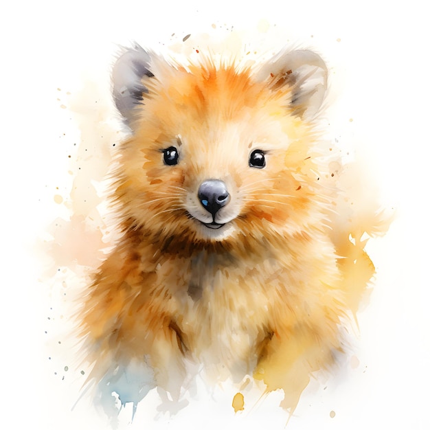 Photo of a watercolor painting of a playful brown bear cub