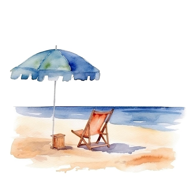 Photo watercolor painting of a summer beach