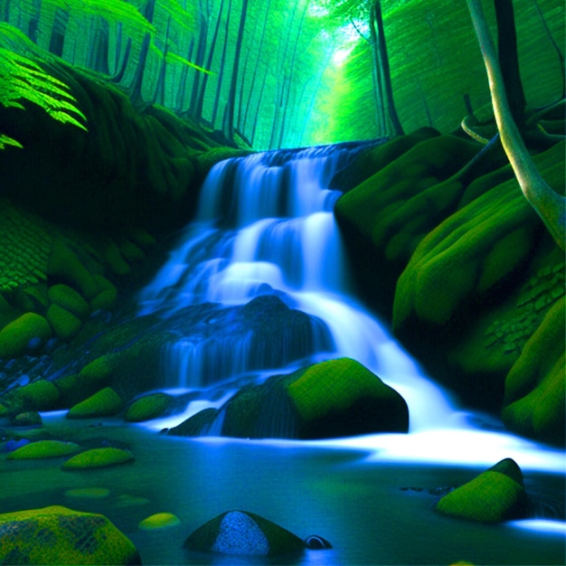 Photo a waterfall in the forest wallpapers