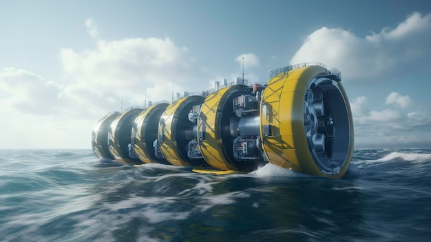 Photo a photo of a wave energy converter harnessing energy from the sea