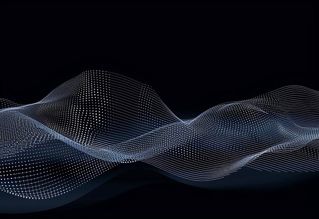 Photo of wave of particles data technology digital abstract dark background design