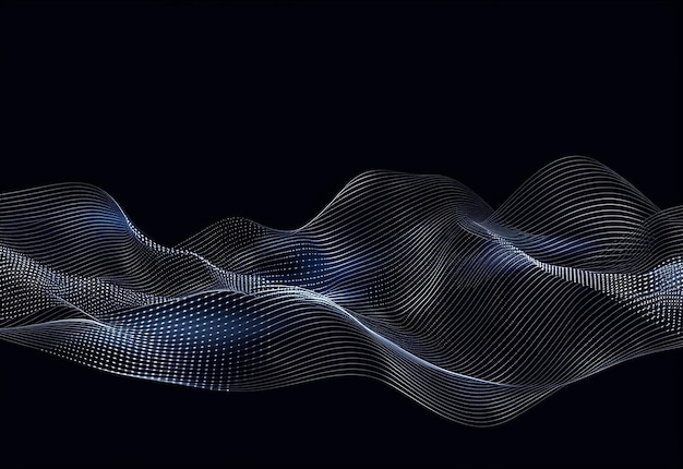 Photo of wave of particles data technology digital abstract dark background design