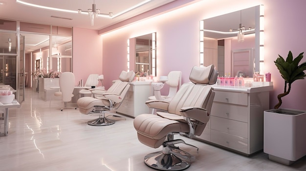 A photo of a welllit nail salon with modern pedicure