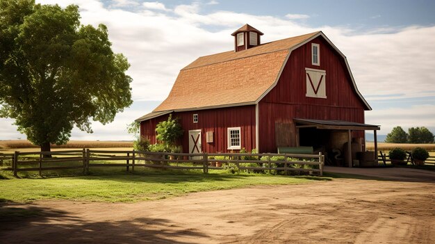 Photo a photo of a wellmaintained barn in a rural setting