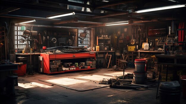 Photo a photo of a wellorganized auto repair workshop