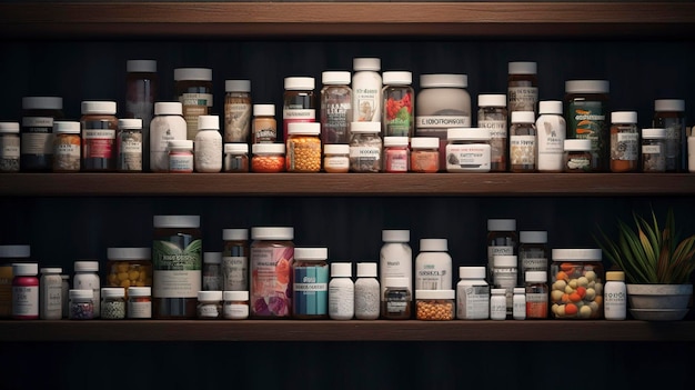 Photo a photo of a wellorganized vitamin and supplement collection