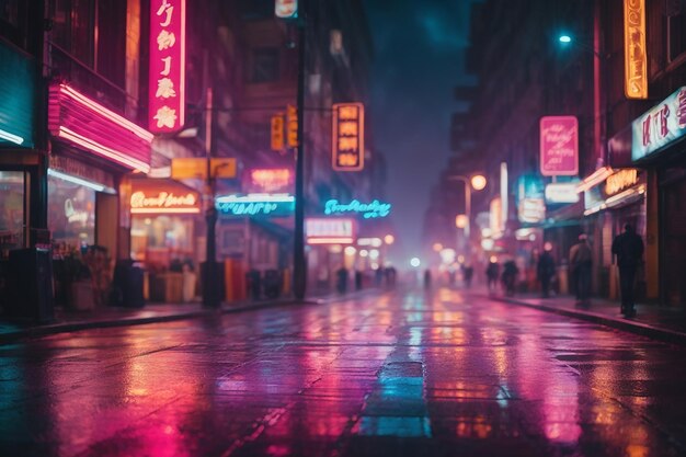 Photo a wet street with cars and buildings at night