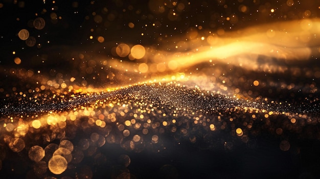 a photo of a wet surface with a golden backgroundLuxurious golden particle background abstract grap