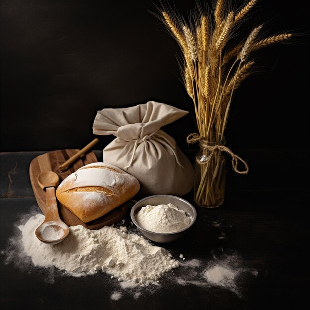 Foto foto di farina di grano e barrette di grano su uno sfondo isolato