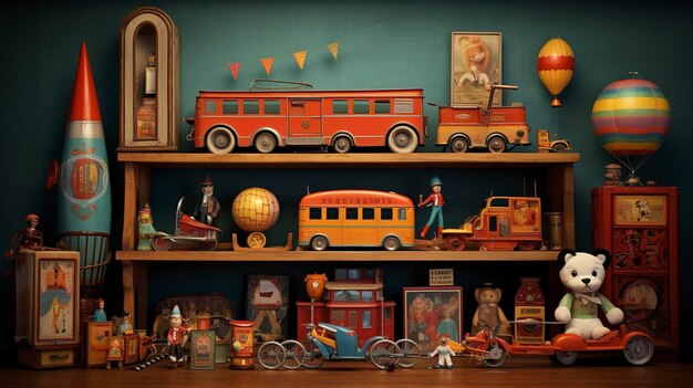 Photo a photo of a whimsical assortment of vintage toys