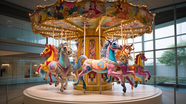 Photo a photo of whimsical toy carousel with spinning horses