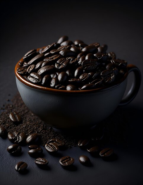 Photo of a white bowl filled with coffee beans on top of a table