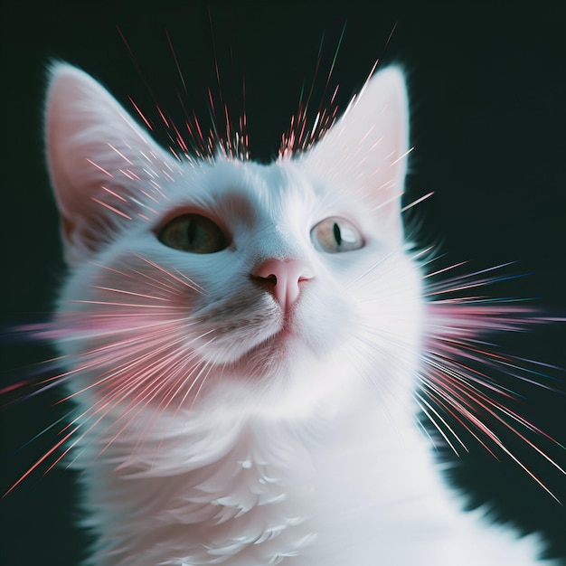 photo of a white cat with glitch effect