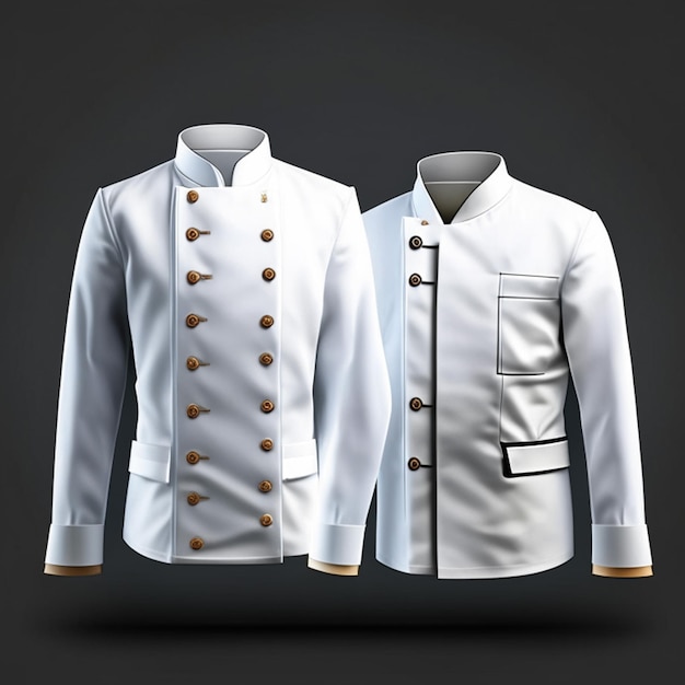 A photo of white chef jackets cook uniform formal shirt mockup