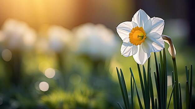 Photo a photo of a white daffodil in a garden soft natural light