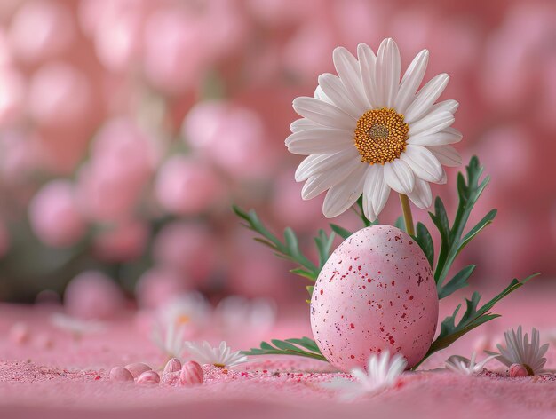 Photo white daisy with easter egg on the pastel background