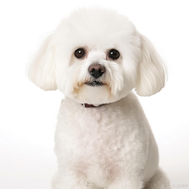 PHOTO A white dog with a red collar poodle