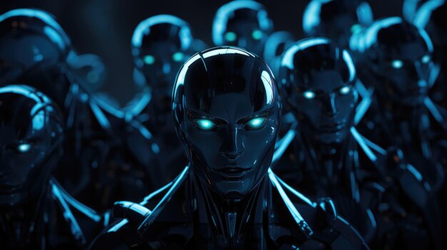 Photo of a white futuristic many human robots