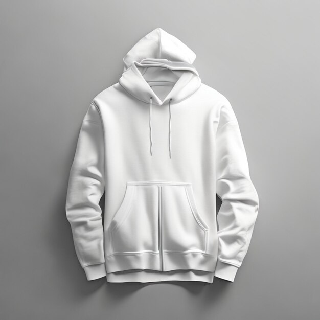 Photo white hoodie mockup with hood and pocket isolated on white background