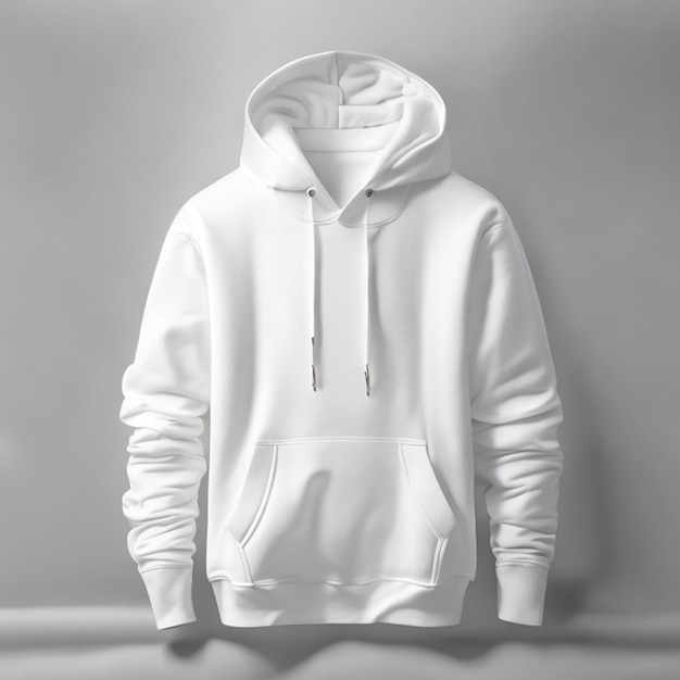 Photo white hoodie mockup with hood and pocket isolated on white background