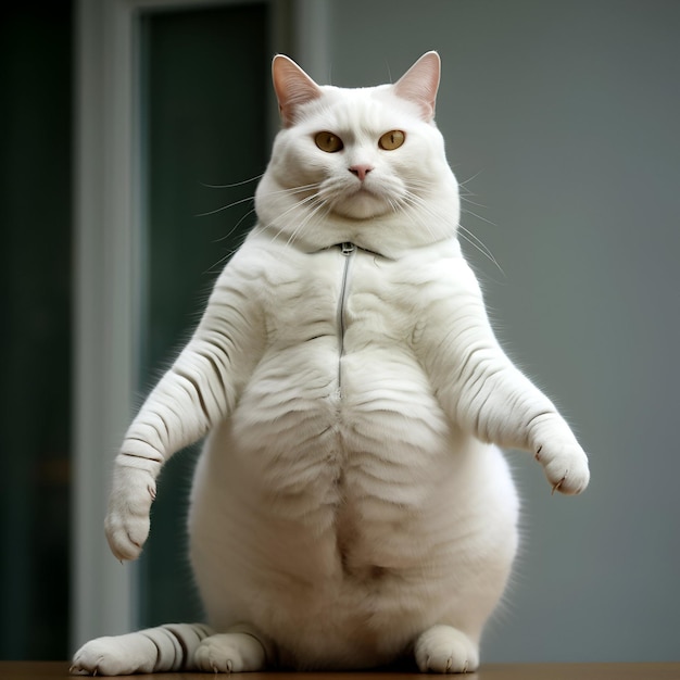 photo of a white lazy fat cat