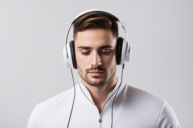 Photo white model man with headphones isolated