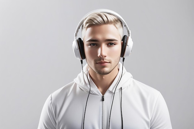 Photo white model man with headphones isolated