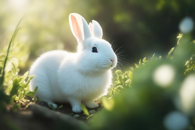 Photo a white rabbit in the grass