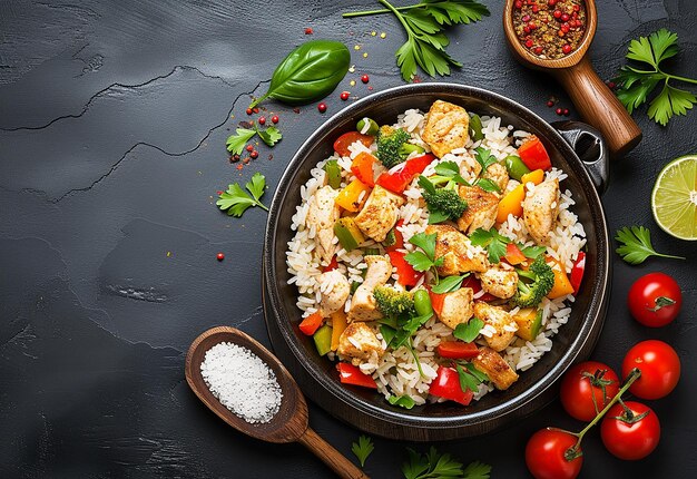 Photo of white rice vegetable rice frieds rice with curry on isolated white background