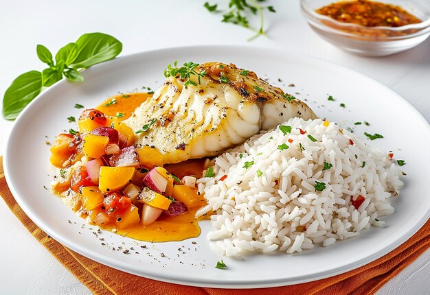 Photo of white rice vegetable rice frieds rice with curry on isolated white background