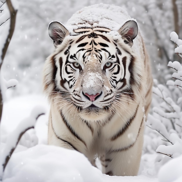 photo of white tiger in snow generated by Ai