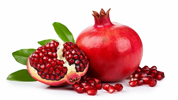 Photo photo of whole pomegranate isolated on a white granade on a white background ai generated