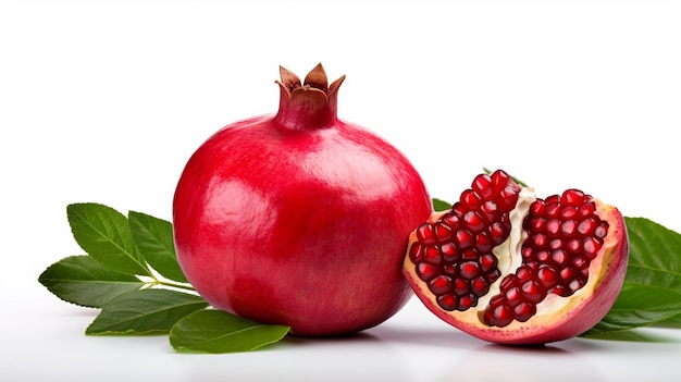 photo of whole pomegranate isolated on a white granade on a white background ai generated