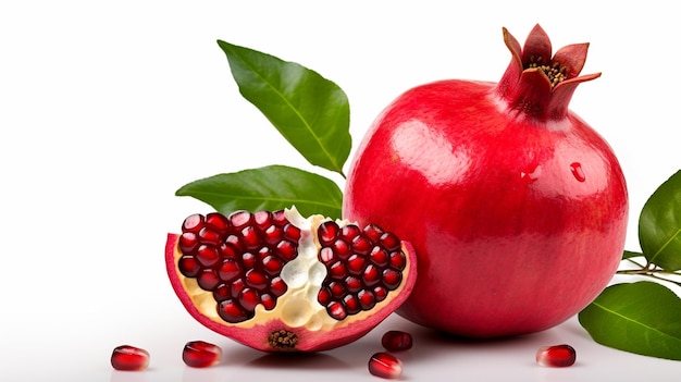 photo of whole pomegranate isolated on a white granade on a white background ai generated