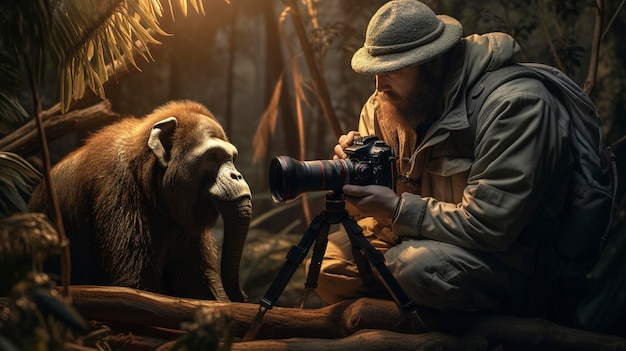 Photo a photo of a wildlife photographer in action