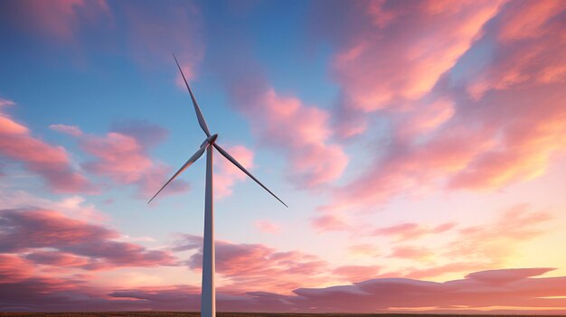 A photo of a wind turbine against a vibrant sky