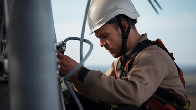 A Photo of a Wind Turbine Technician Performing Maintenance Work