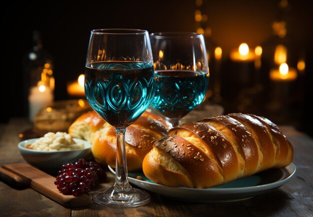 photo wine and bread on table