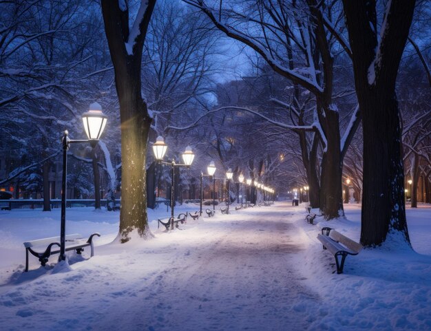 photo of a winter park in big city