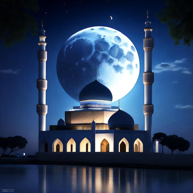 photo with a mosque and a moon