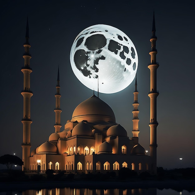 photo with a mosque and a moon