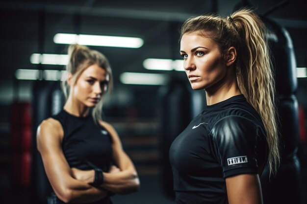 Photo photo woman boxing beginner in a gym lady in a black sportwear woman with coach