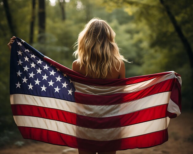 Photo photo of a woman holding an american flag